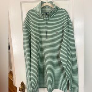 Vineyard Vines Saltwater mock neck Green Striped 1/4-Zip Sweater Size M